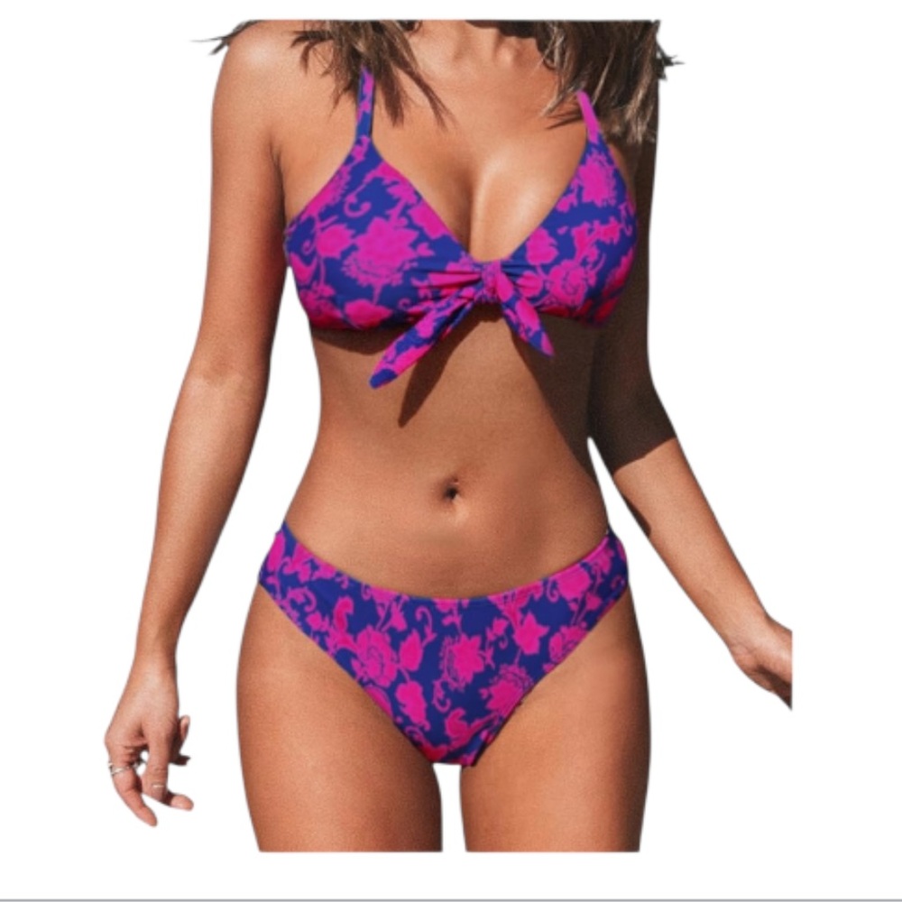 CUPSHE Floral Print Knot Front Adjustable Two-Piece Bikini Set Size S